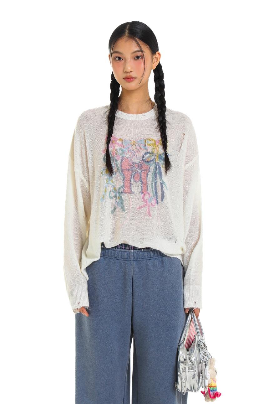 [예약판매 10% 할인] MOROMORO2 Ribbon Fringe Round Neck Sweater