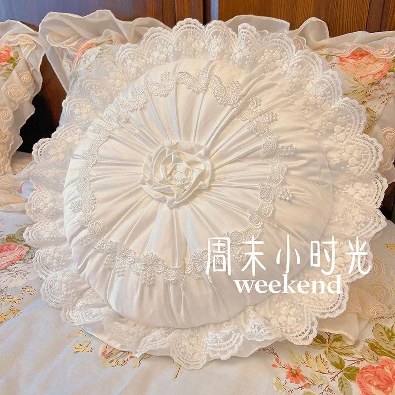 프렌치 라운드 베개 쿠션, 화이트 레이스 호박 베개 조명, 럭셔리 침실 거실 소파 모양 베개, 절묘한 장식