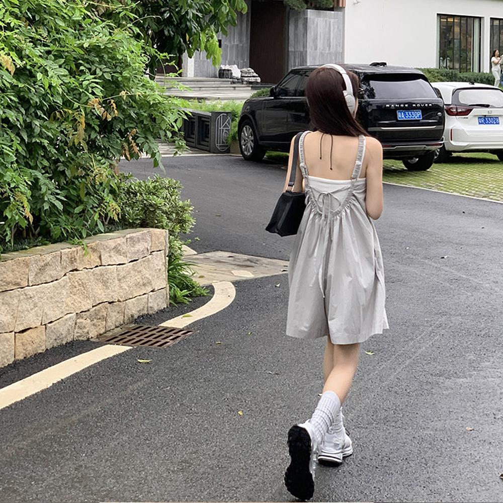 메이뮤즈 센르 와이드 멜빵 나시 민소매 하프 점프수트