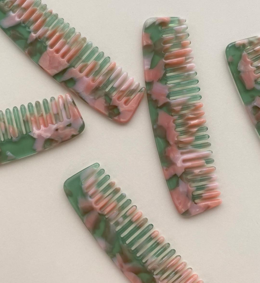 [셀룰로오스] 핑크 그린 마블 미니빗 / 9cm