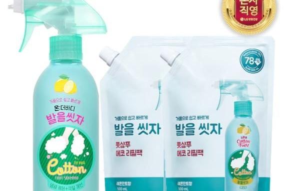 온더바디 코튼풋 발을씻자 풋샴푸 385ml 1개 + 리필 500ml 2개(3종 택1)