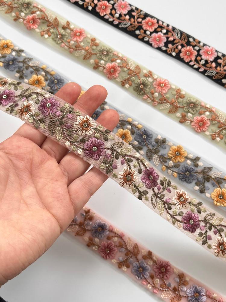30mm 파스텔 자수리본 꽃 레이스원단 리본공예 미싱 재료