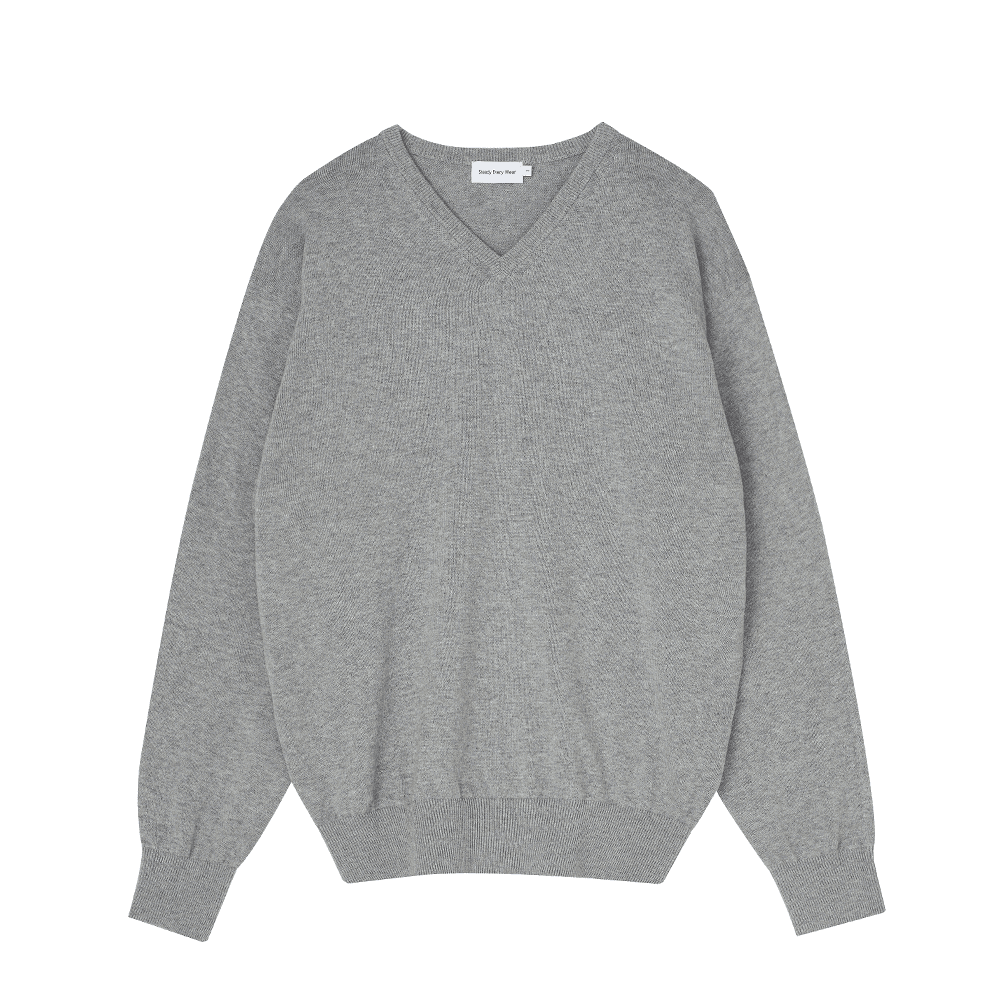 브이넥 코튼 니트 (그레이 멜란지)