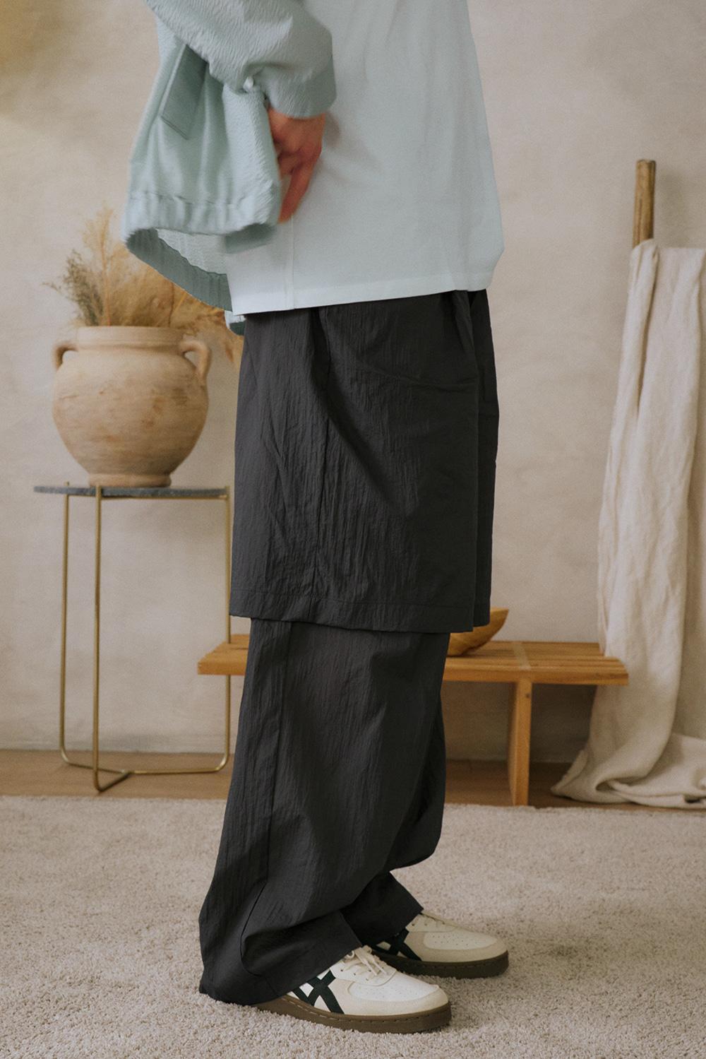 unisex see-through layered pants gray [3color]