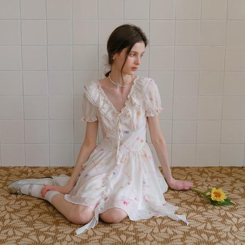 Cest_Frill floral chiffon dress
