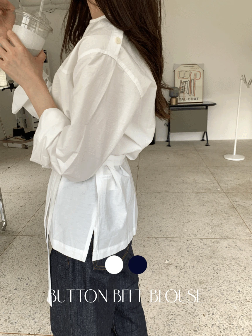 [버튼point]클라우드 벨트 블라우스*네이비 당일