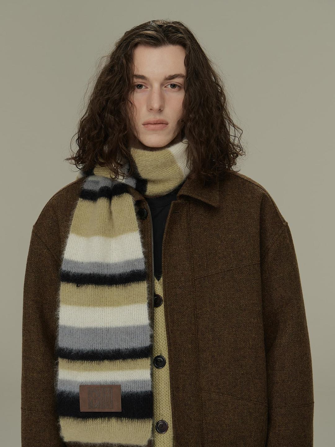 Mohair Stripe Muffler (Olive) / Olive