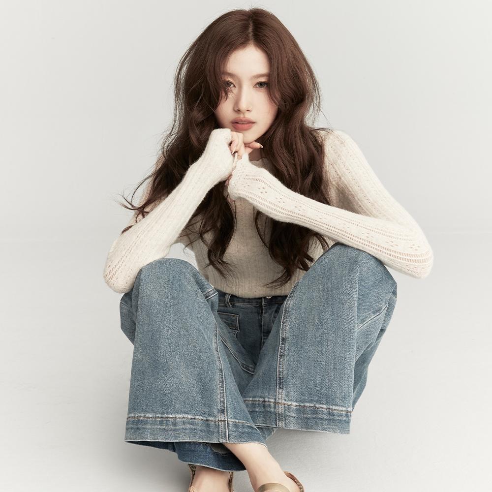 [사나 착용] BETH woolen wave neck knit_oatmeal