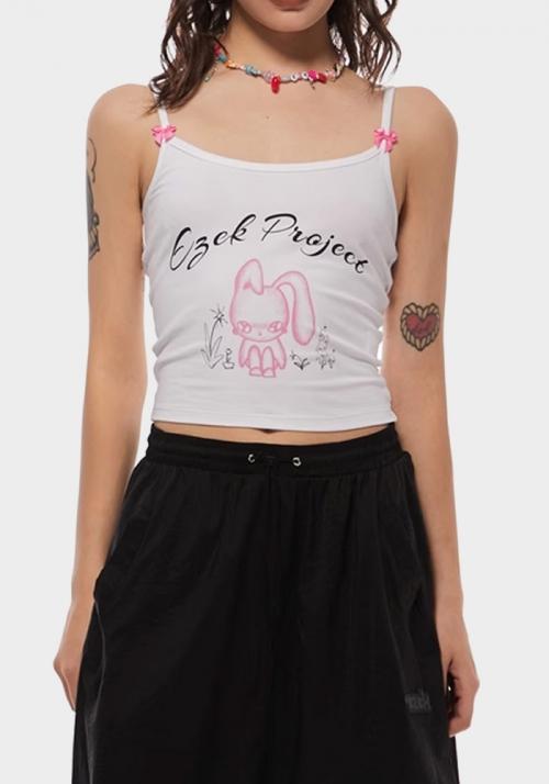 래빗 프린팅 끈 민소매 (WOMEN)