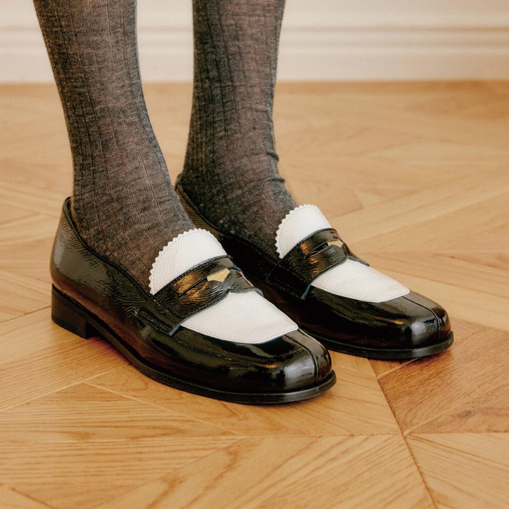 페니로퍼 블랙엔화이트 penny detail loafer black & white padent