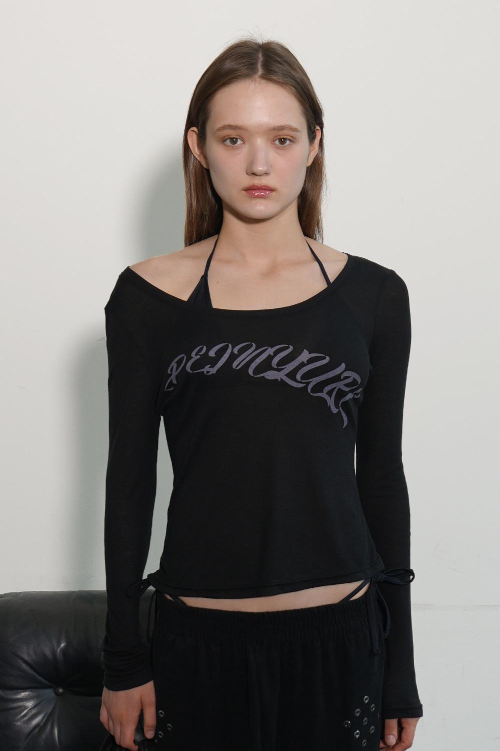 Logo off-Shoulder Long Sleeve-Black