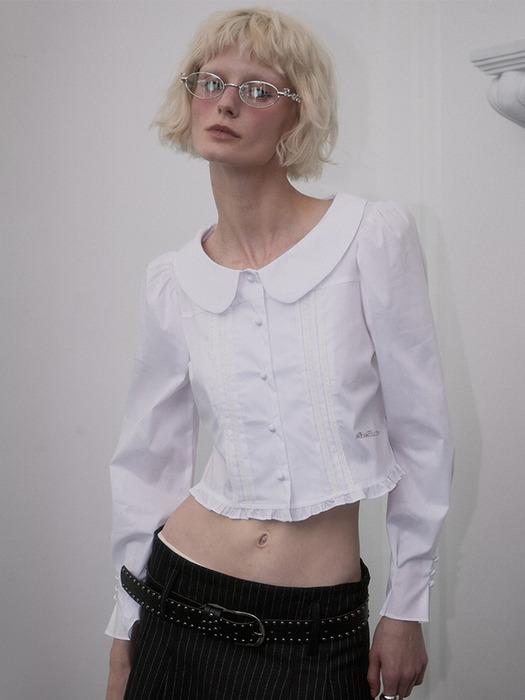 Lace Frill Crop Blouse [White]