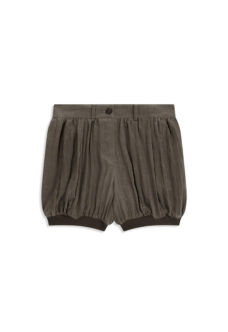 CRINKLED GATHER SHORTS, BROWN