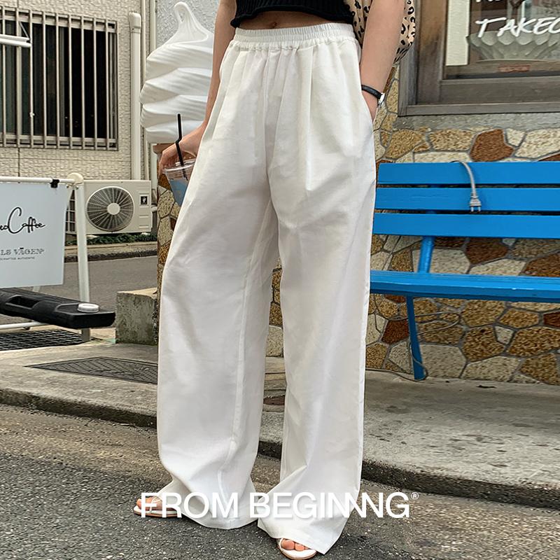 프롬비기닝 [2천장돌파][MADE]ORGANIC 린넨와이드밴딩팬츠 (3color) (바지 휴양지 휴양지룩 와이드팬츠 밴딩팬츠 출근룩 오피스룩 화이트팬츠 팬츠 오버핏)