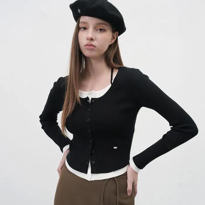 WOMAN 스트랩 레이어드 가디건 [BLACK] / WBE1L04506