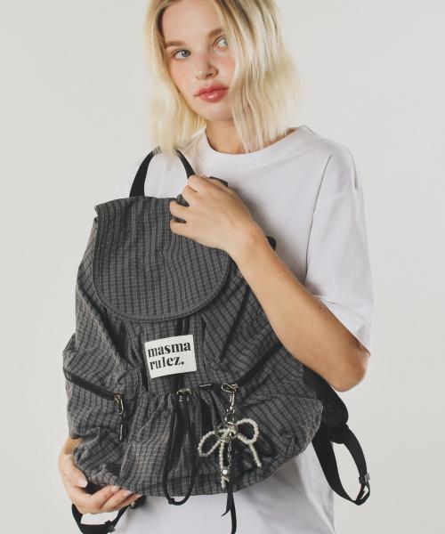 마스마룰즈(MASMARULEZ)  String flap backpack _ Check  Dark gray - 사이즈 & 후기 | 무신사