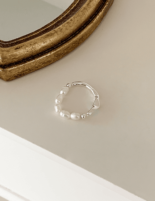 [925 silver] 담수진주 하프 실버 웨이브 반지