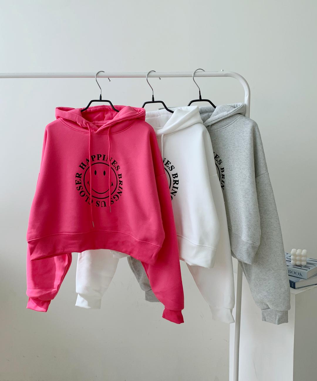 [무배] 스마일 세미크롭 기모 후드티