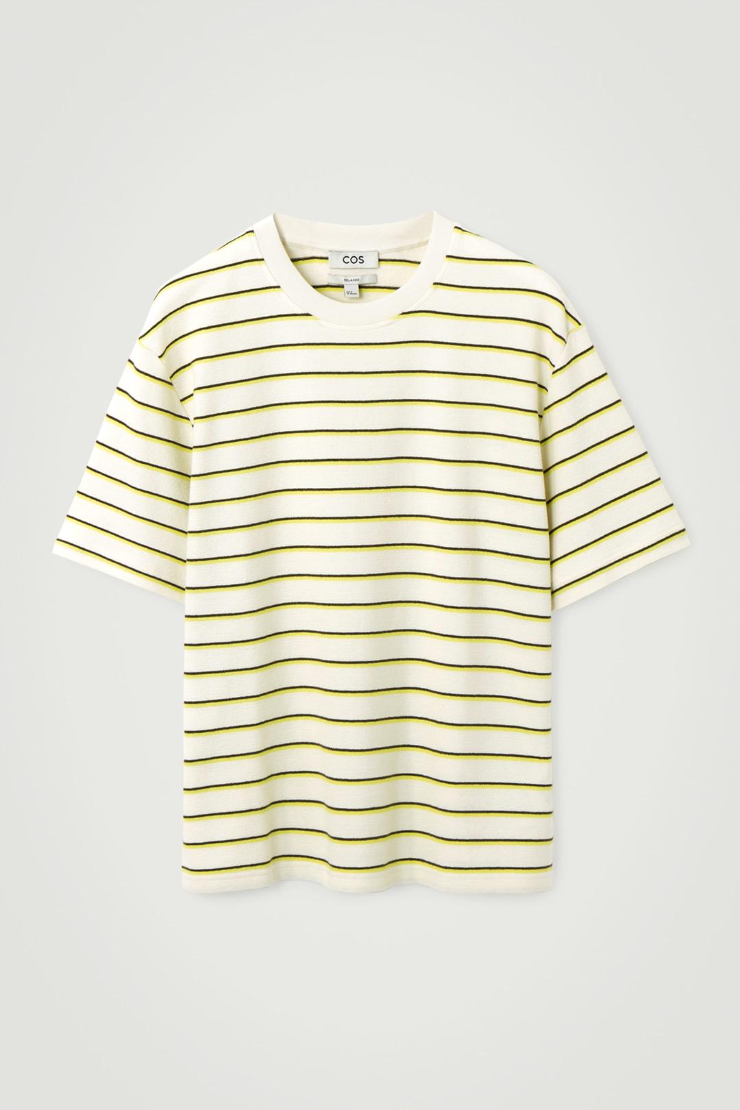 T-SHIRT DÉCONTRACTÉ RAYÉ EN COTON BOUCLÉ - JAUNE / RAYÉ | COS