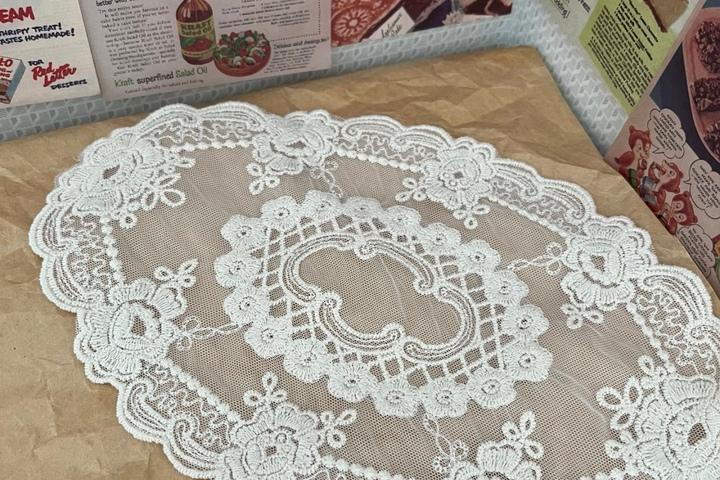 빈티지 타원형 레이스 자수 매트 캔들 소품 받침