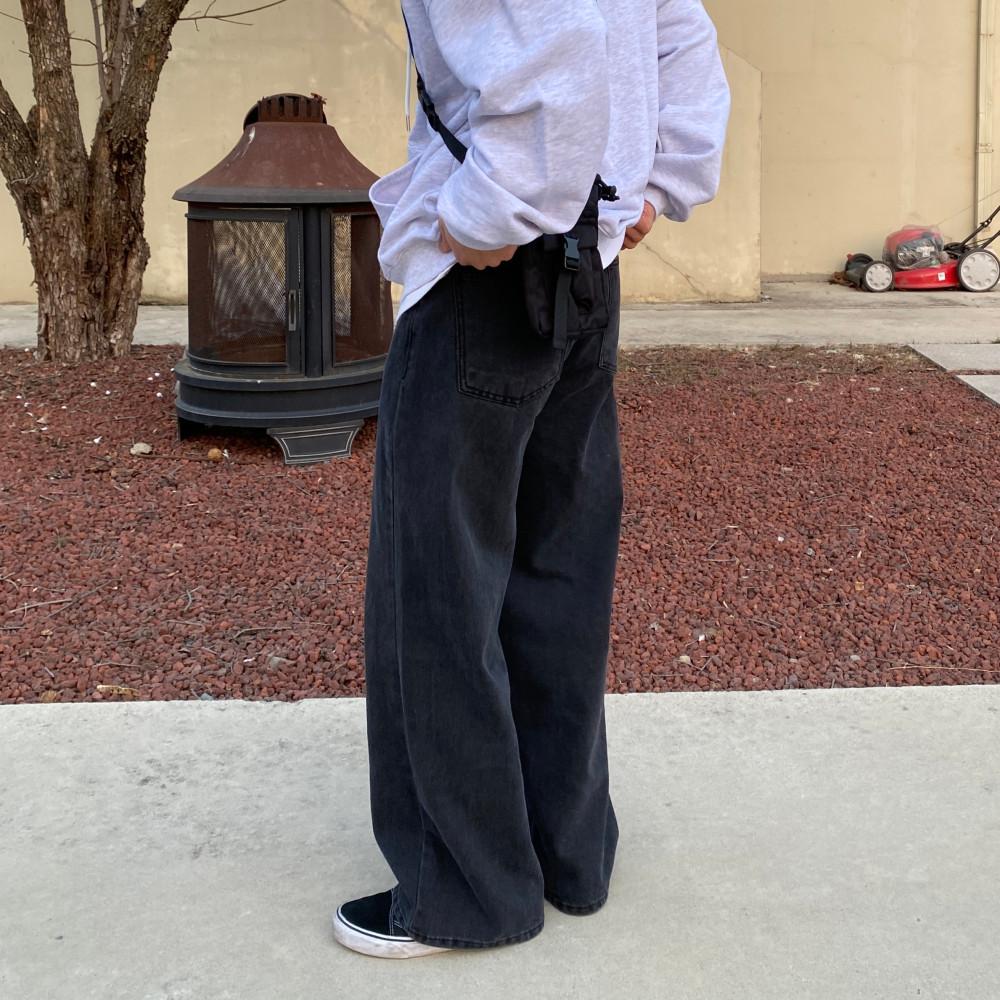 Tc 뉴트럴 와이드 데님 팬츠 2color - 그룸 남자 여자 세미와이드 흑청