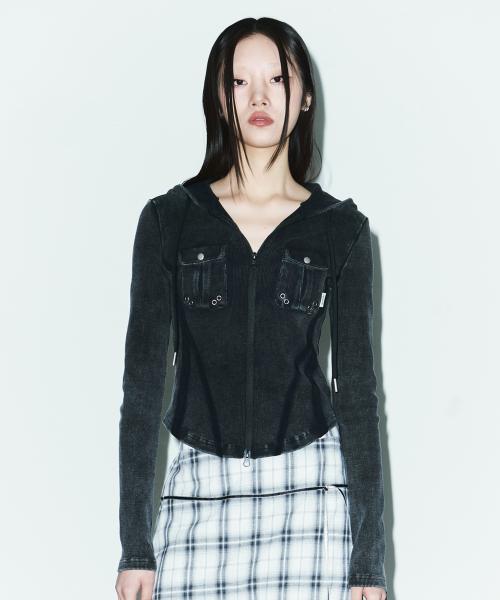 피그먼트 슬림 라인 집업 [BLACK]