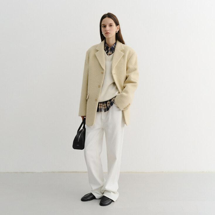 UNISEX 3 BUTTON BOUCLE WOOL JACKET BUTTER_UDJA5D124Y1