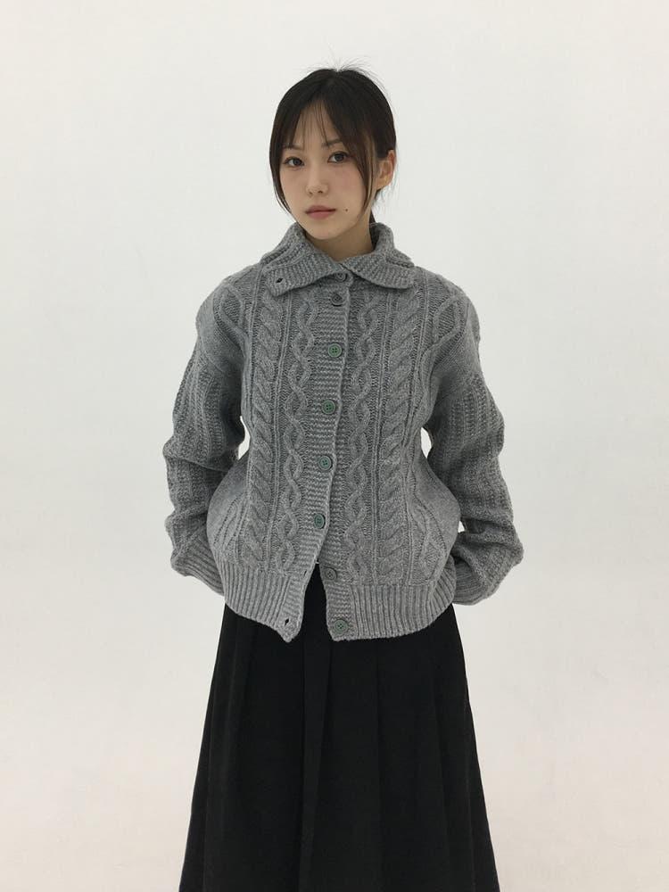 (W) 하이넥 울 케이블 가디건 3c