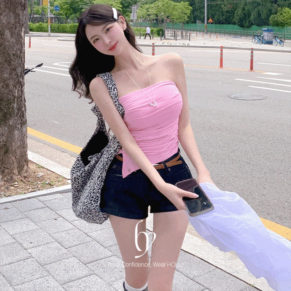 (2size)[만장돌파🎉무지ver/들뜸x] made 하와 셔링 언발 탑