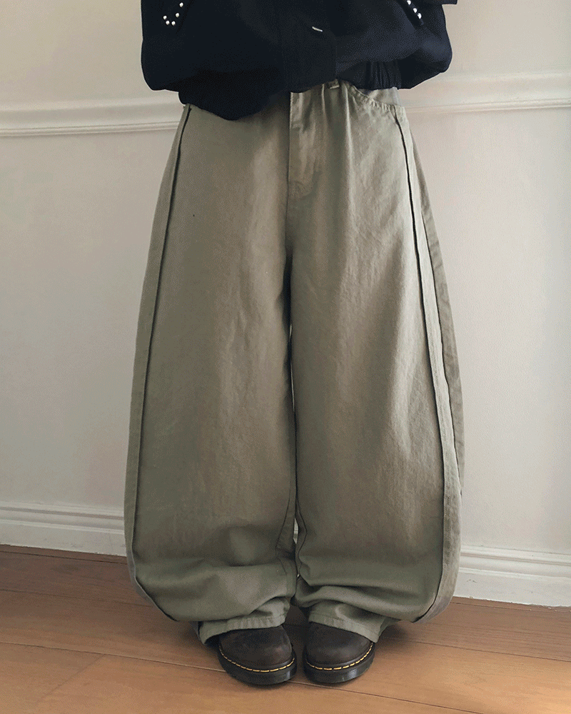 원더원더 [데일리💗] 케뉴 컷아웃 벌룬 와이드 코튼 팬츠