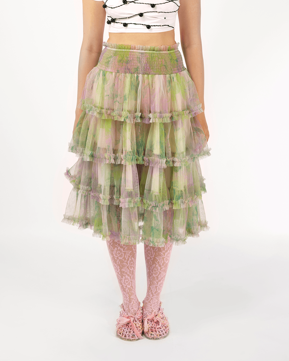 TIERED RUFFLE SKIRT - XS-S / GREEN