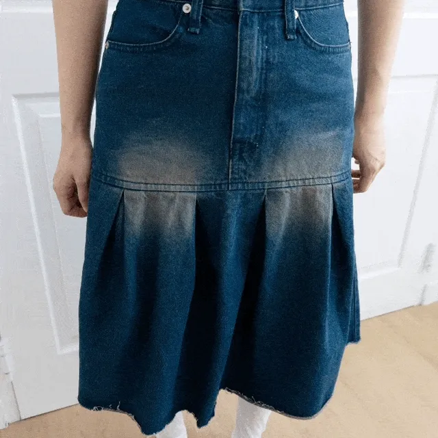 Denim midi 플리츠 스커트