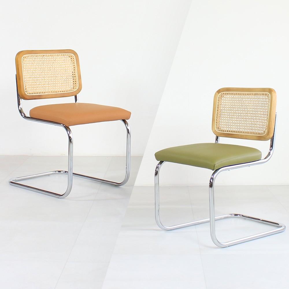 1+1 C2506 세스카 쿠션 체어 라탄 가죽 스틸 천연라탄 핸드메이드 인테리어 의자