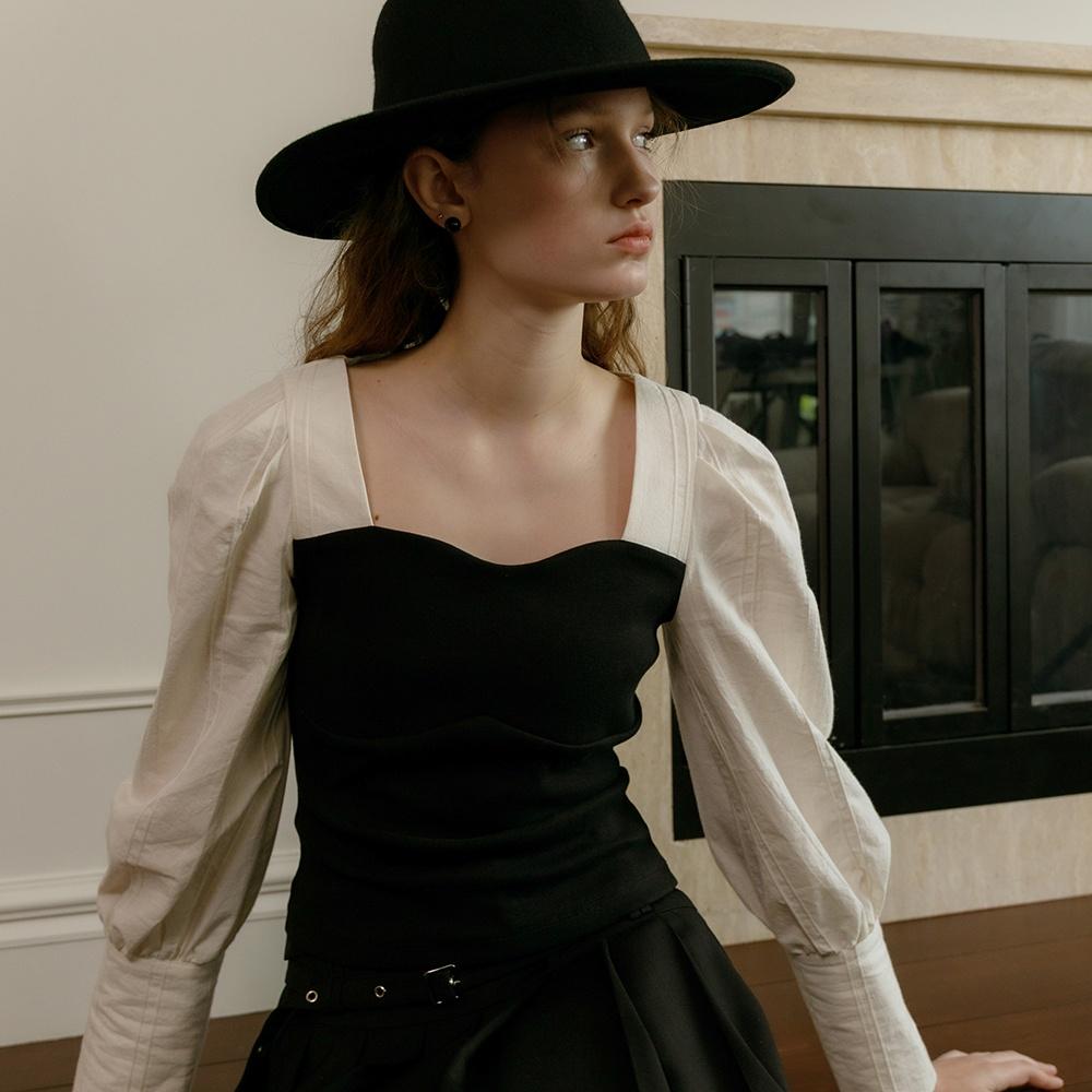 Puff bustier layered blouse (ivory)