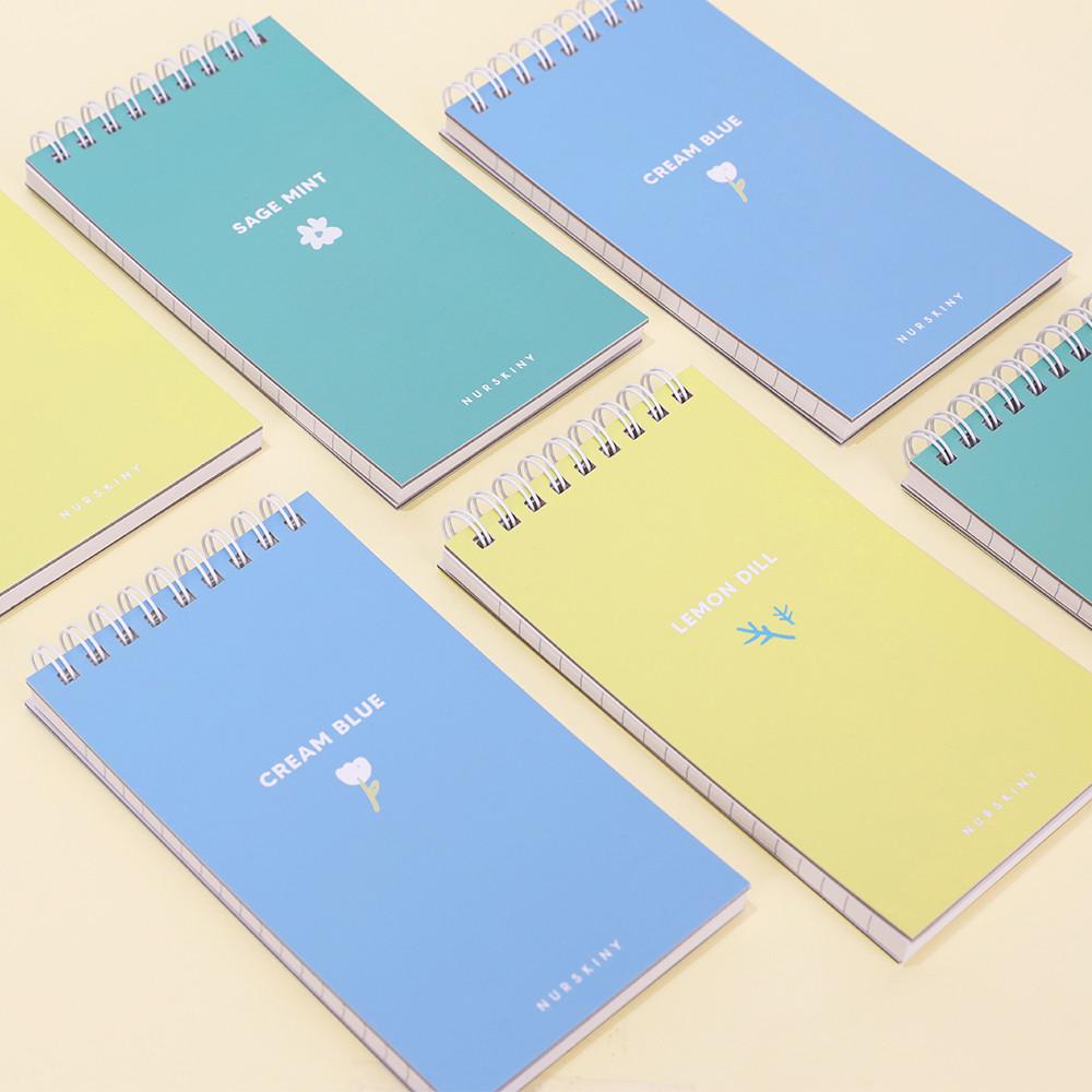 너스키니 파스텔 플라워 단단한 합지 상철 수첩 메모장 실습수첩 크림블루