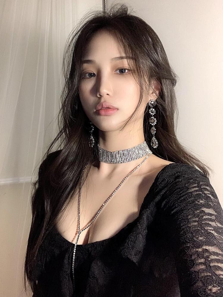 550 (여자친구 착용) 제작 크리스탈 큐빅 줄란 볼드한 초커와 레이어드 Y드롭 목걸이