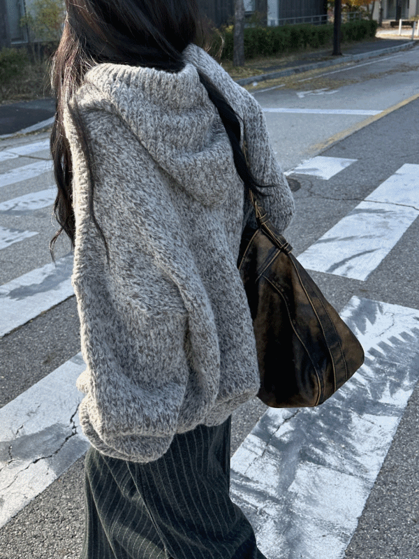 신시 알파카 믹스 헨리넥 후드니트 빈티지 오버핏니트