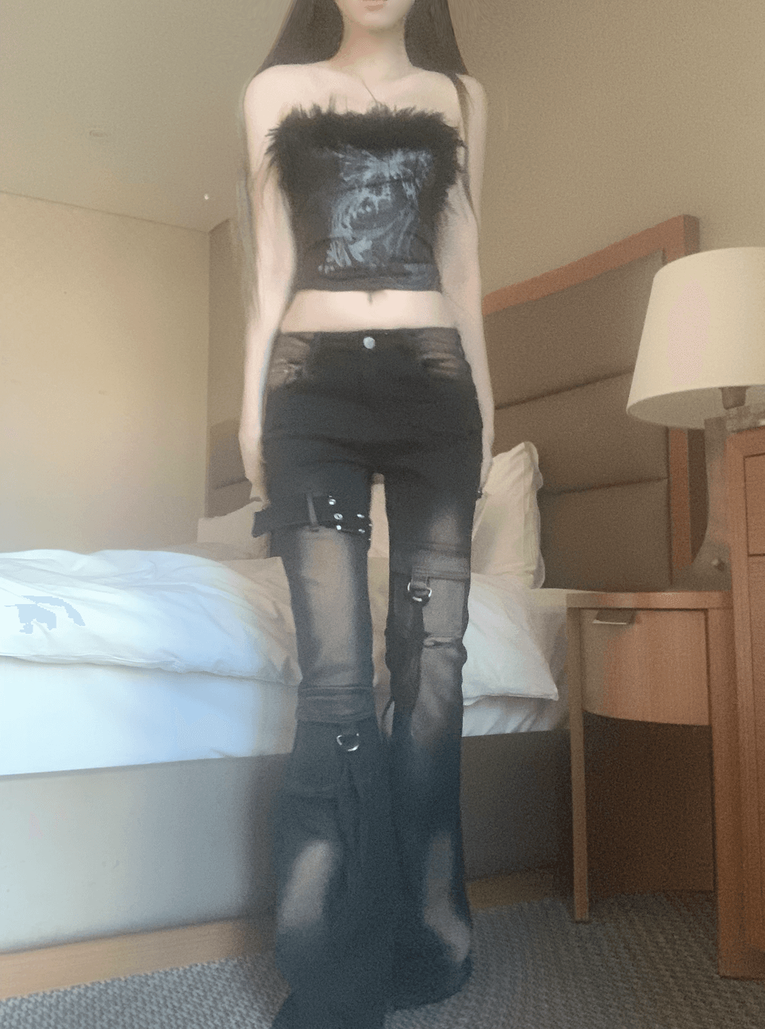 Kaisin y2k cargo bootcut pants (dark blue)