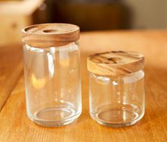 Acacia wood_ Glass Jar ( 3 size)