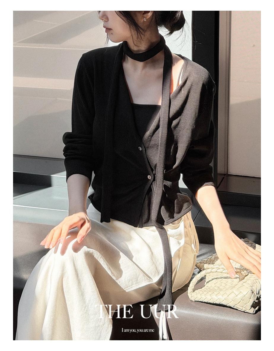 [strap_set] uur mulberry silk blend cardigan [black]