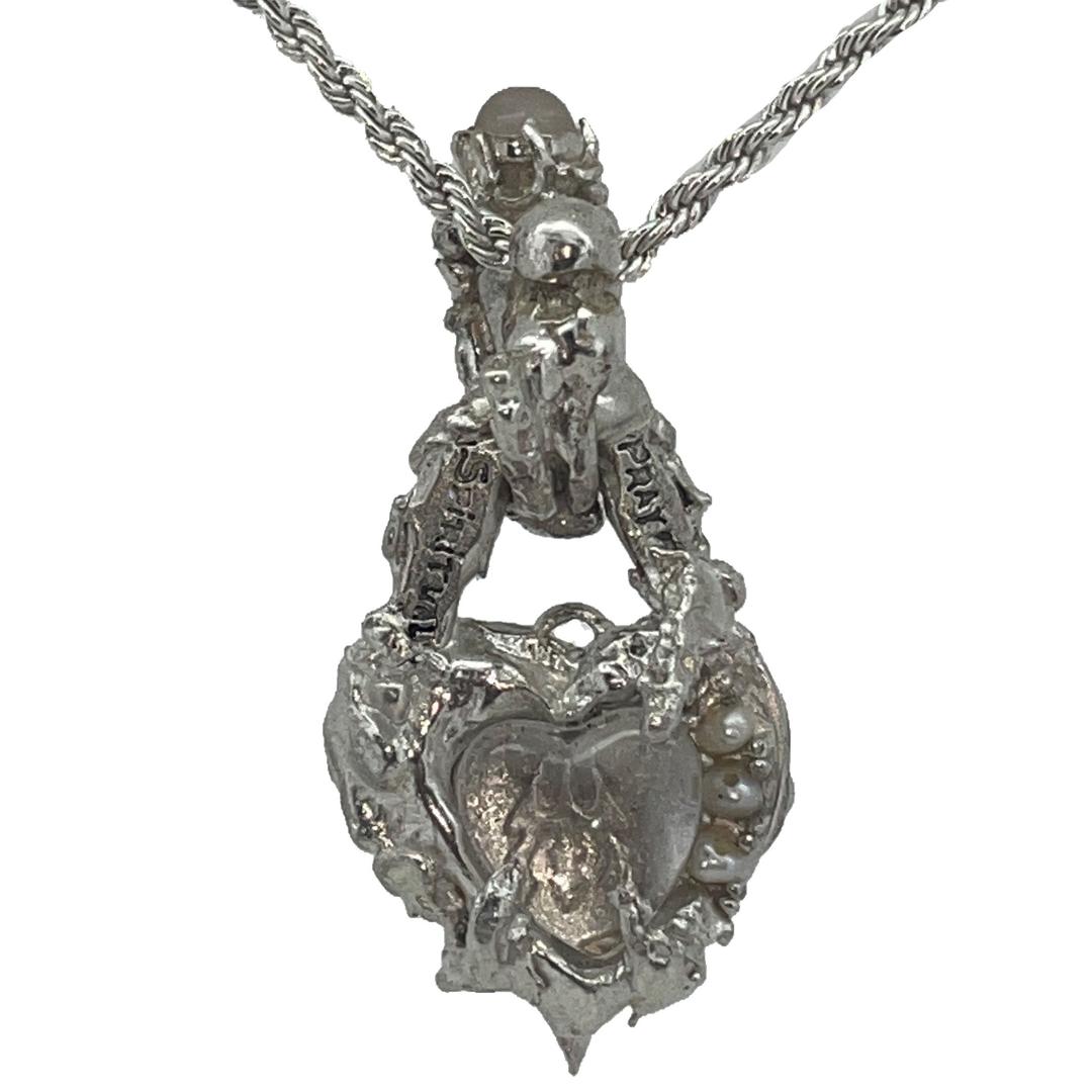 Fossil locket lace - Pink Rose quartz & pearl gems