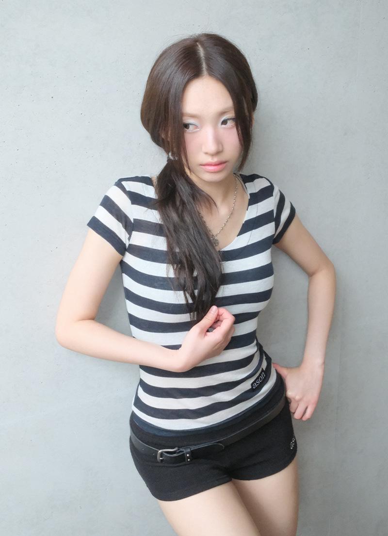 SOL STRIPE TEE / NAVY
