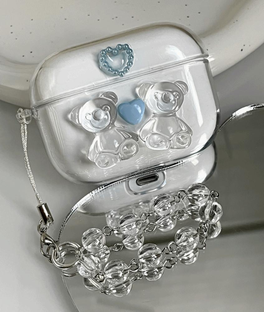 handmade]clear bear&blue 투명 레진 에어팟케이스
