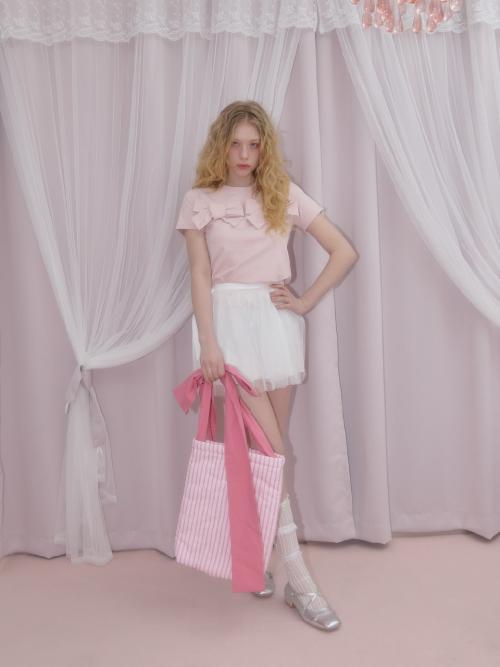 SCHNEE SIGNATURE BIG BOW BAG - PINK STRIPE