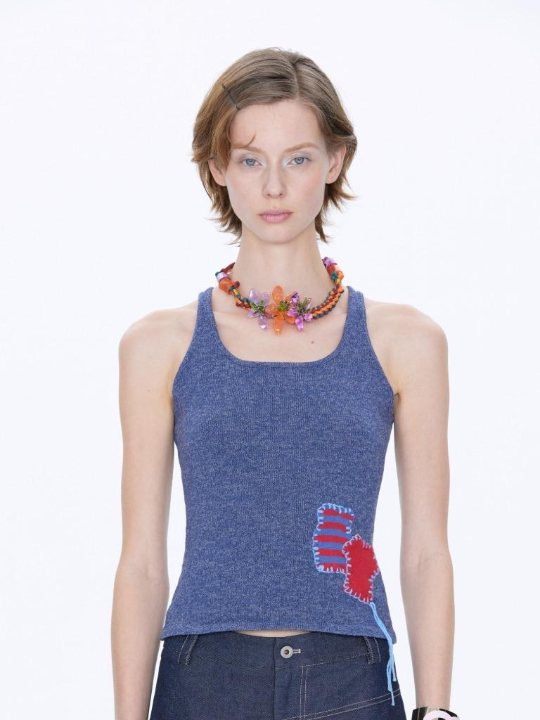 Blue wool aplique sleeveless