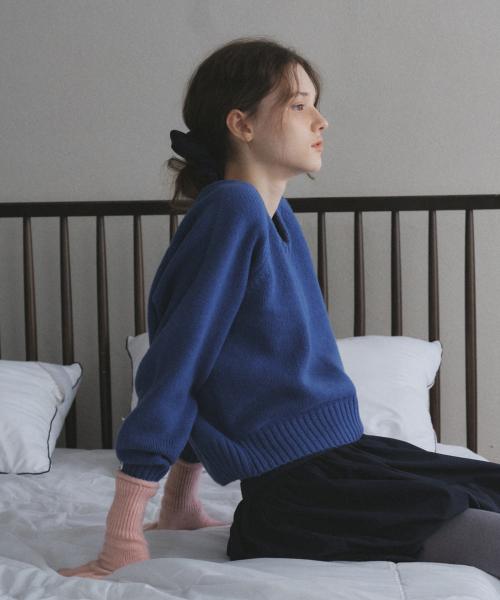[ORO.G]에센셜 브이넥 울 니트_Blueberry
