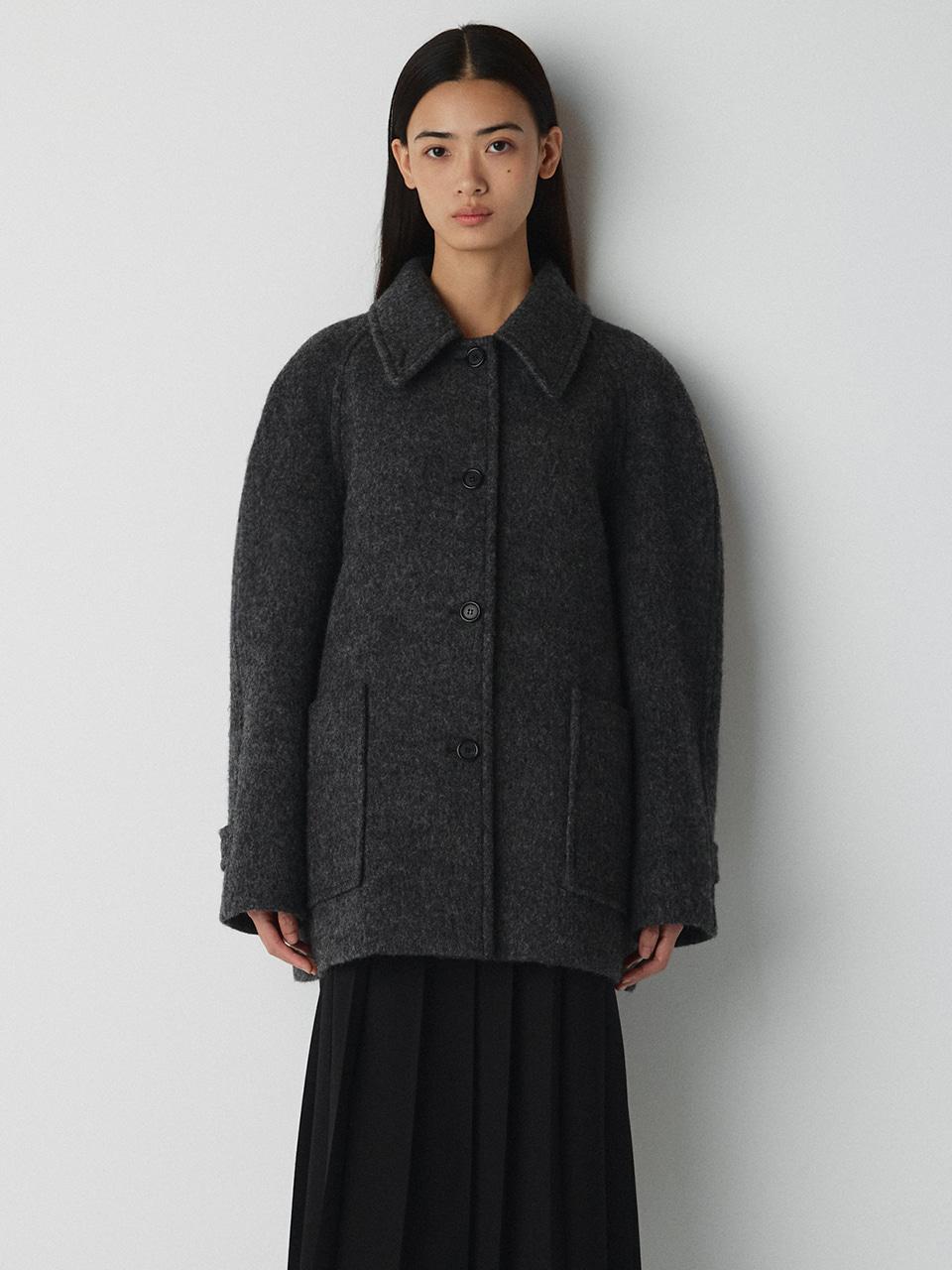 Wool Raglan Half Coat-Charcoal