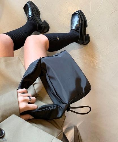 가벼운 사각 스퀘어 나일론 트윌 셔링 스트링 손잡이 손걸이 미니 토드백 파우치백