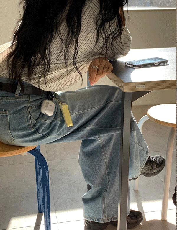 벤느 사선 절개 데님 팬츠