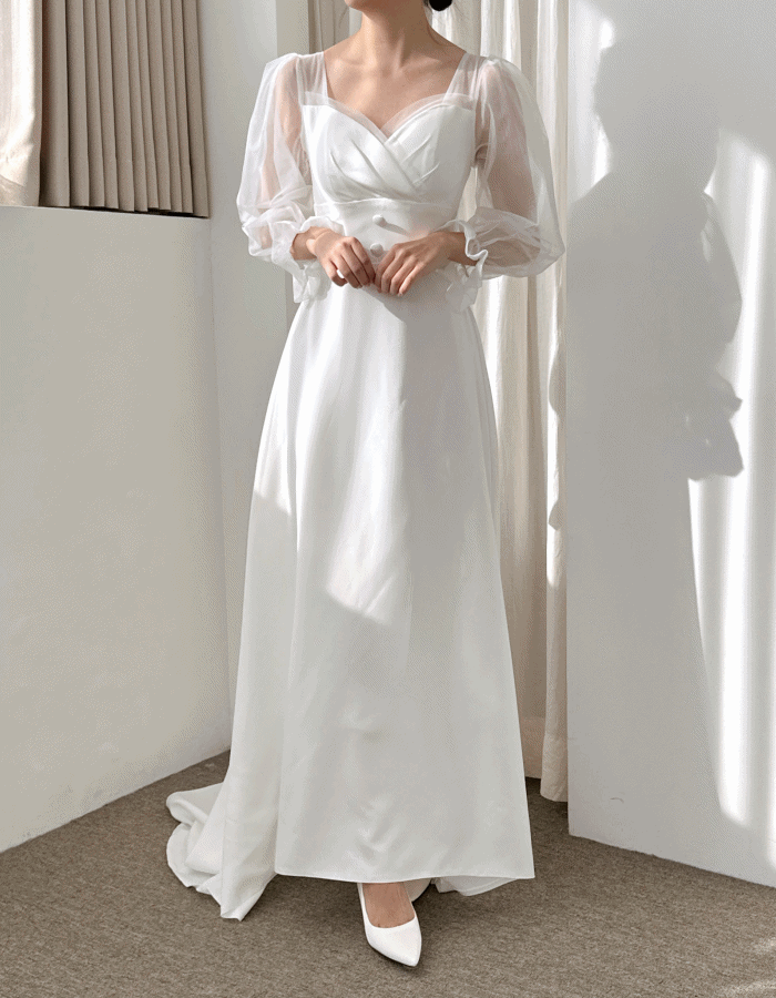 로맨틱 화이트 원피스 4color, 시스루 셀프웨딩 브라이덜샤워 2부 돌맘 돌잔치 드레스